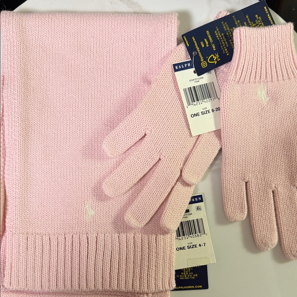 Ralph Lauren Soft Pink Scarf and Gloves